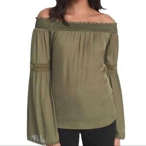White House Black Market Green Off the Shoulders Blouse Size S